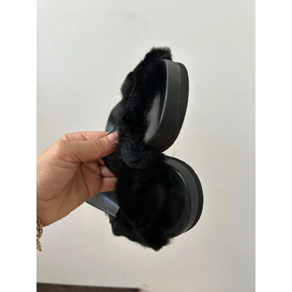 Vince Garrison Lambswool Leather Crisscross Slide Sandals Women 8 Black